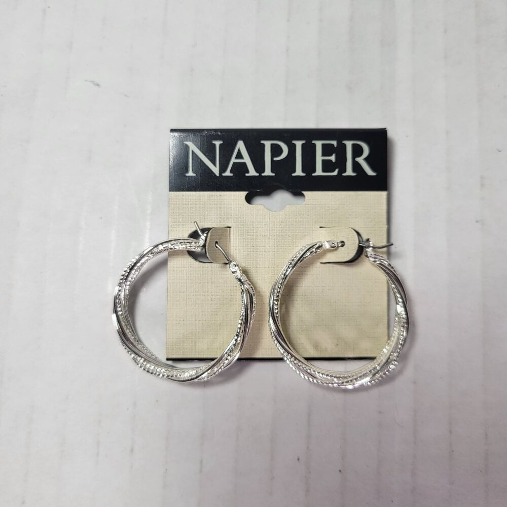 Napier Textured Silver-Tone Twisted 1.5 Inch Hoop Earrings